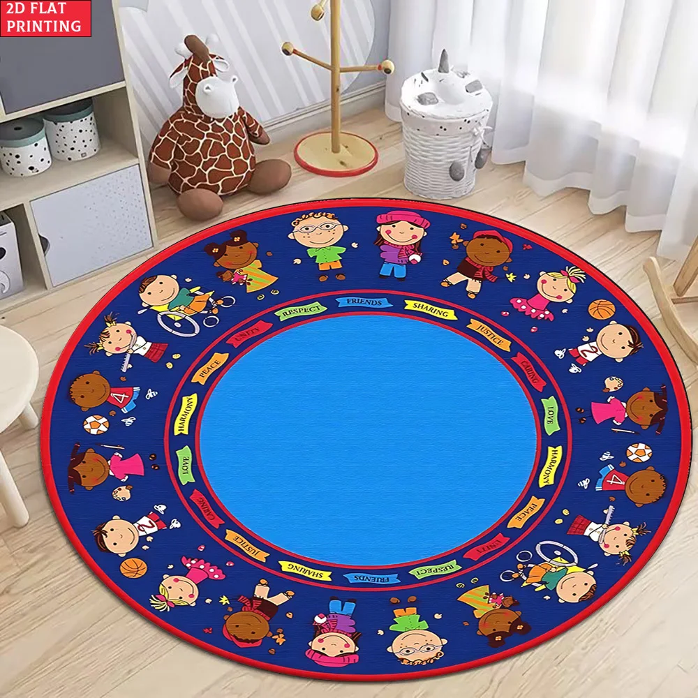 Colorful Kids' Educational Round Rug with Cartoon Children and Positive Words, Non-Slip Floor Mat for Classroom Bedroom Playroom
Colorful Kids' Educational Round Rug with Cartoon Children and Positive Words, Non-Slip Floor Mat for Classroom Bedroom Playroom
