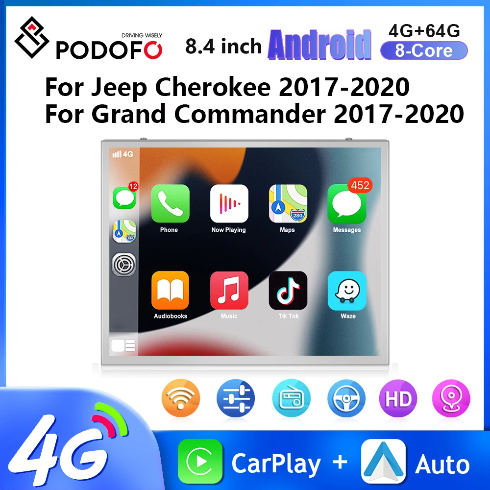 Автомагнитола Podofo, 8,4 дюйма, 64 ГБ, Android, для Jeep Cherokee 2017-2020/Grand Commander 2017-2020, мультимедийный плеер Carplay, авто, Wi-Fi, 4G
Автомагнитола Podofo, 8,4 дюйма, 64 ГБ, Android, для Jeep Cherokee 2017-2020/Grand Commander 2017-2020, мультимедийный плеер Carplay, авто, Wi-Fi, 4G