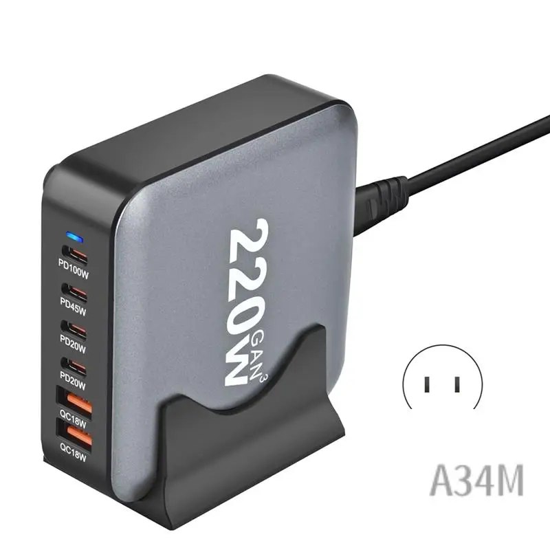 A34M-New 220W Gan Desktop Charger 6-Port USB Type C PD Charger Fast Charge 3.0 Fast Charger Mobile USB Charger
A34M-New 220W Gan Desktop Charger 6-Port USB Type C PD Charger Fast Charge 3.0 Fast Charger Mobile USB Charger