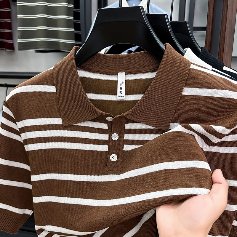 Summer Classic Striped Contrasting Short Sleeved Polo Shirt Men's Lapel Business Casual Breathable Knitted Thin T-shirt Trendy
Summer Classic Striped Contrasting Short Sleeved Polo Shirt Men's Lapel Business Casual Breathable Knitted Thin T-shirt Trendy