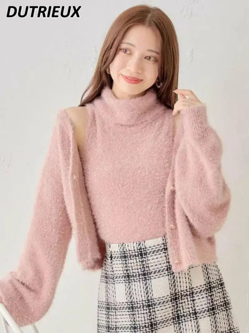 Autumn and Winter New Sweet Girls Turtleneck Knitted Vest + V-neck Single-breasted Cardigan Short Sweater Two-piece Set
Autumn and Winter New Sweet Girls Turtleneck Knitted Vest + V-neck Single-breasted Cardigan Short Sweater Two-piece Set