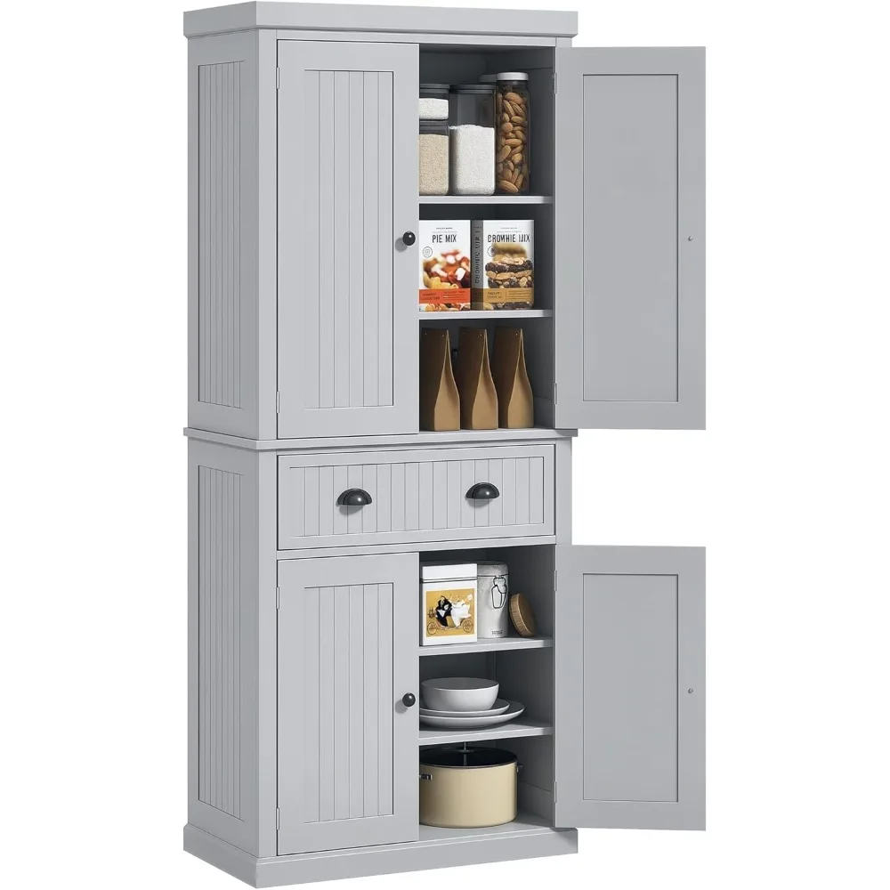 72" Traditional Kitchen Pantry Cabinet, Freestanding Tall Storage Cabinet With 4 Doors, Drawer And 3 Adjustable Shelves For Din
72" Traditional Kitchen Pantry Cabinet, Freestanding Tall Storage Cabinet With 4 Doors, Drawer And 3 Adjustable Shelves For Din