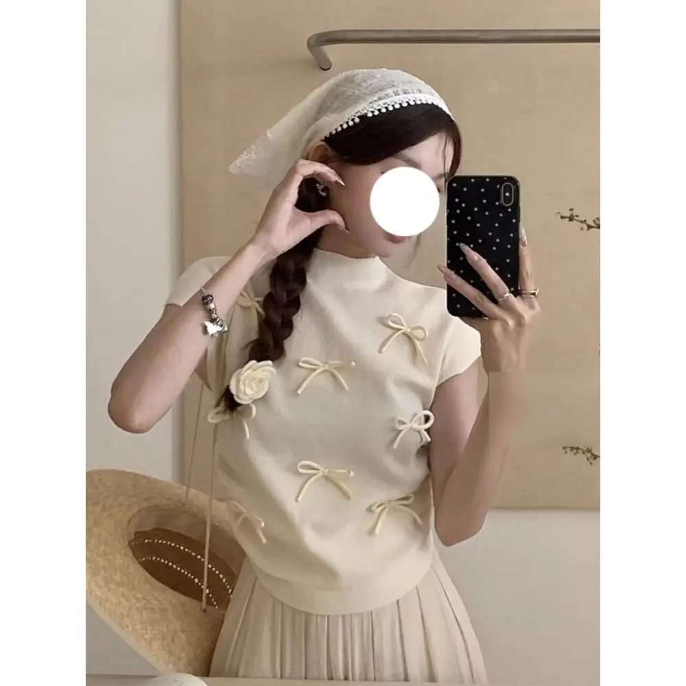 Three Dimensional Decoration Bow Pure Turtleneck T-shirt Women Shirring Waisted Slim Flying Sleeve Shirt Summer Girls Y2k Top
Three Dimensional Decoration Bow Pure Turtleneck T-shirt Women Shirring Waisted Slim Flying Sleeve Shirt Summer Girls Y2k Top