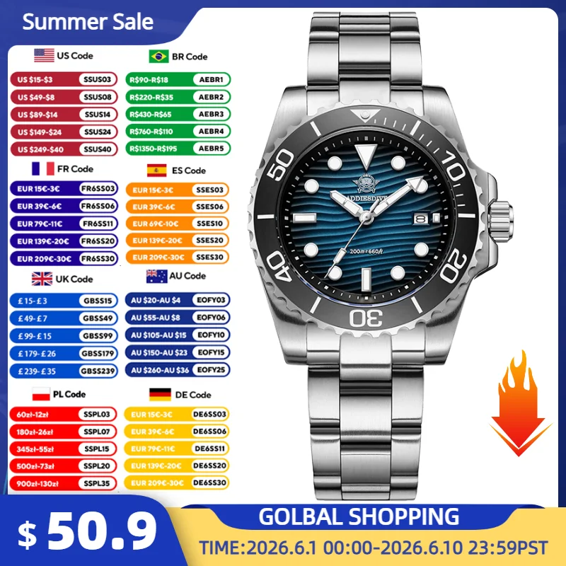 ADDIESDIVE New 41mm Men Watches 3D Sand Dial Dive Quartz Watch Super Luminous 316L Stainless Steel 200M Waterproof Wristwatch
ADDIESDIVE New 41mm Men Watches 3D Sand Dial Dive Quartz Watch Super Luminous 316L Stainless Steel 200M Waterproof Wristwatch