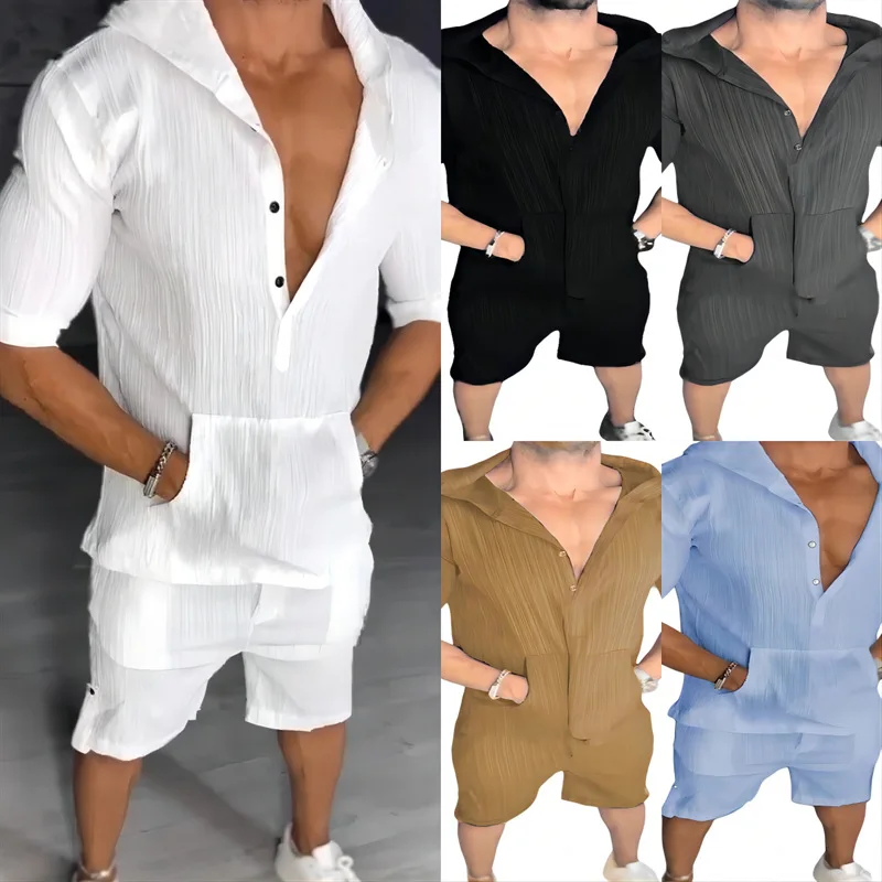 Summer Men's Two-piece Short-sleeved Hooded Sweatshirt Pocket Fashion Casual Solid Color Large Size Sets for Male
Summer Men's Two-piece Short-sleeved Hooded Sweatshirt Pocket Fashion Casual Solid Color Large Size Sets for Male