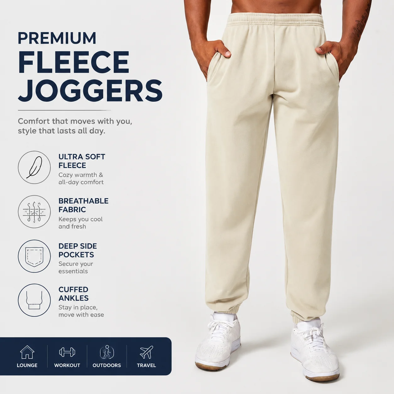 Premium Men's Fleece Jogger Sweatpants Classic Elastic Waist Lounge Pants with Side Pockets Cuffed Athletic Trousers Soft Breath
Premium Men's Fleece Jogger Sweatpants Classic Elastic Waist Lounge Pants with Side Pockets Cuffed Athletic Trousers Soft Breath