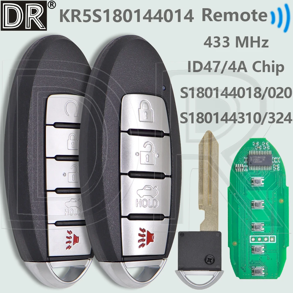 DR KR5S180144014 ID47/4A чип 433 МГц автомобильный дистанционный ключ S180144018 S180144020 S180144310 S1801443 для Nissan Maxima Altima 2013-2019
DR KR5S180144014 ID47/4A чип 433 МГц автомобильный дистанционный ключ S180144018 S180144020 S180144310 S1801443 для Nissan Maxima Altima 2013-2019