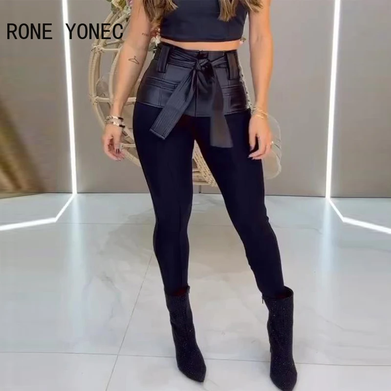 Women Chic Pu Leather Patchwork High Waistlace Up Belts Skinny Black Pencil Pants
Women Chic Pu Leather Patchwork High Waistlace Up Belts Skinny Black Pencil Pants