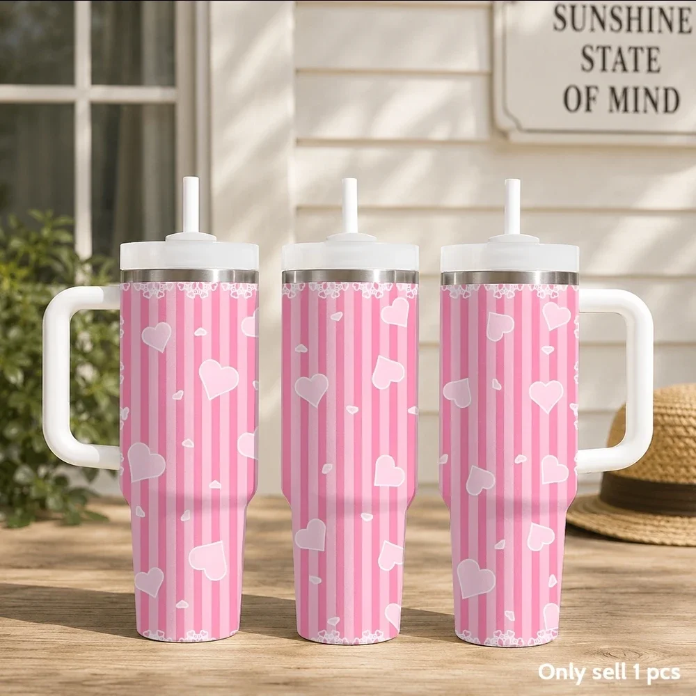 Pink Heart Fashion Vacuum Flasks 40oz Portable Stainless Steel Tumbler with Handle Straw Double Wall Vacuum Insulated Mug
Pink Heart Fashion Vacuum Flasks 40oz Portable Stainless Steel Tumbler with Handle Straw Double Wall Vacuum Insulated Mug