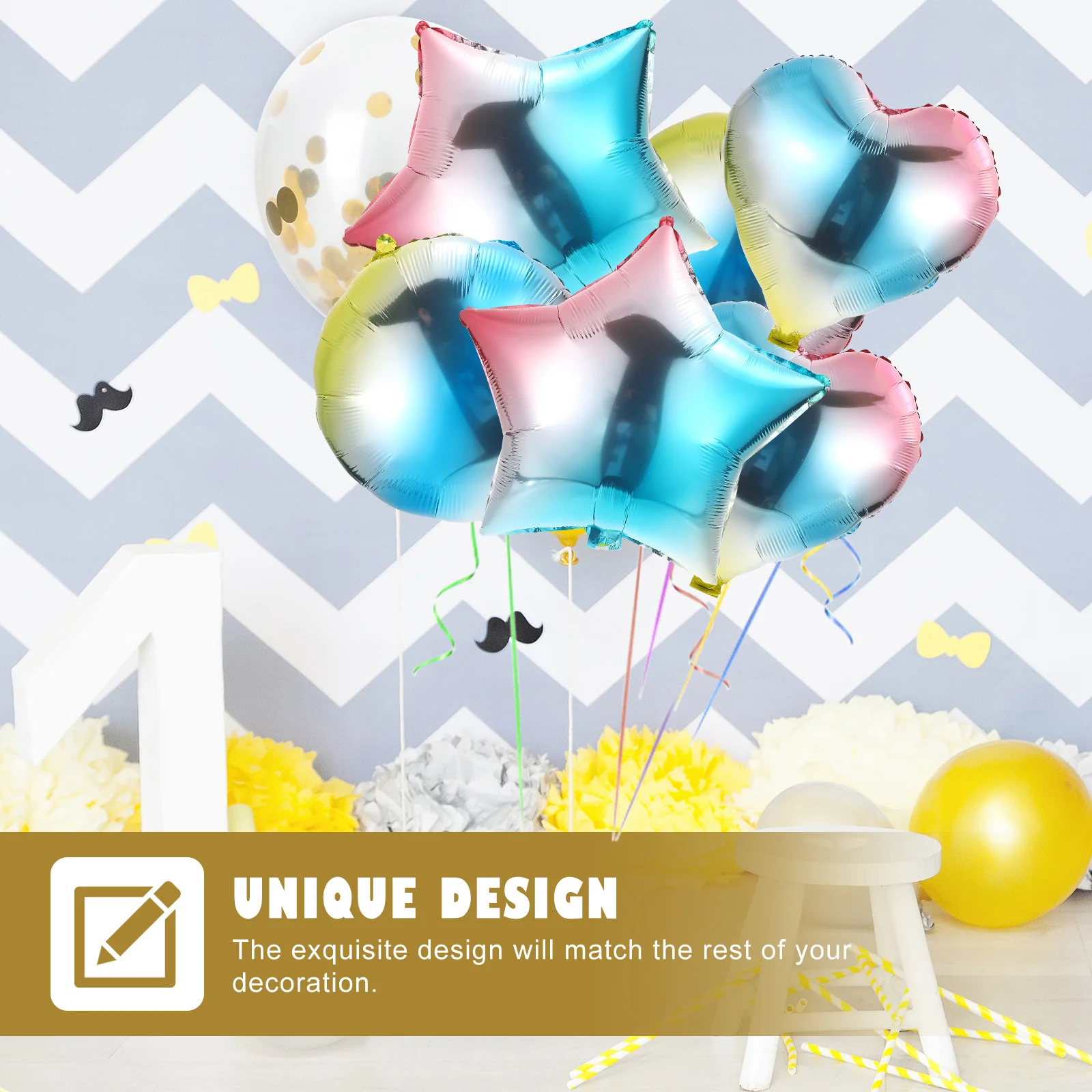 18Pcs Gradient Aluminum Balloon Pentagram Heart Ball Shape Durable Long Lasting Party Decoration Indoor Outdoor Decor Photo
18Pcs Gradient Aluminum Balloon Pentagram Heart Ball Shape Durable Long Lasting Party Decoration Indoor Outdoor Decor Photo