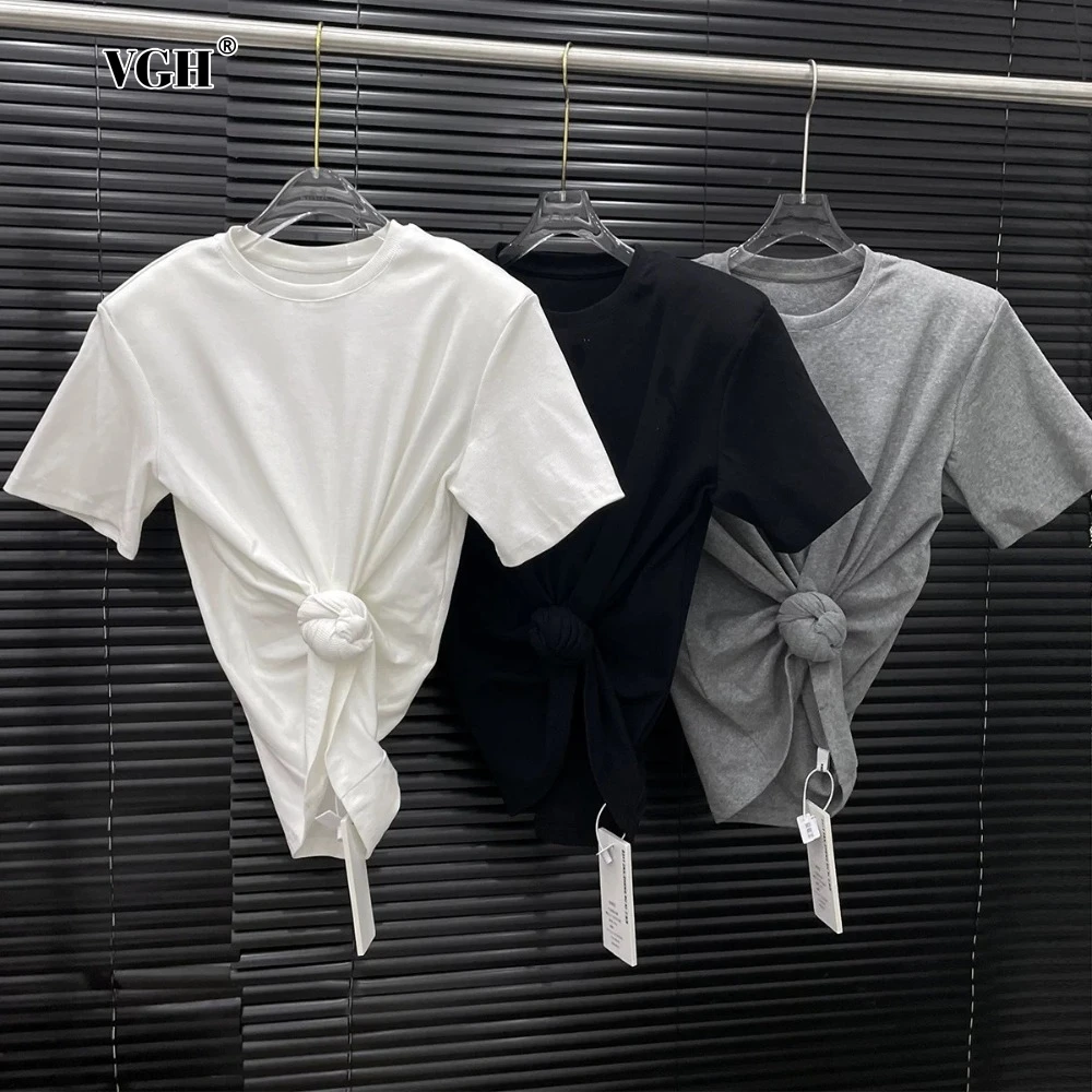 VGH Solid Basics Spliced Knotted T Shirt for Women O Neck Shoulder Pud Design Short Sleeve Slimming Tees Female Summer Fashion
VGH Solid Basics Spliced Knotted T Shirt for Women O Neck Shoulder Pud Design Short Sleeve Slimming Tees Female Summer Fashion