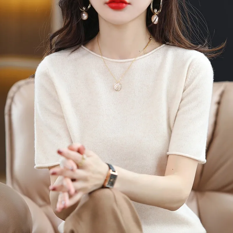 Женский вязаный свитер-поло до колен с круглым вырезом и коротким рукавом, тонкий, универсальный, новинка весна-осень
Женский вязаный свитер-поло до колен с круглым вырезом и коротким рукавом, тонкий, универсальный, новинка весна-осень