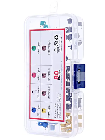 80Pcs 8value 6mm 5/10/30/60/120P Adjustable Capacitor Variable Capacitor Kit set