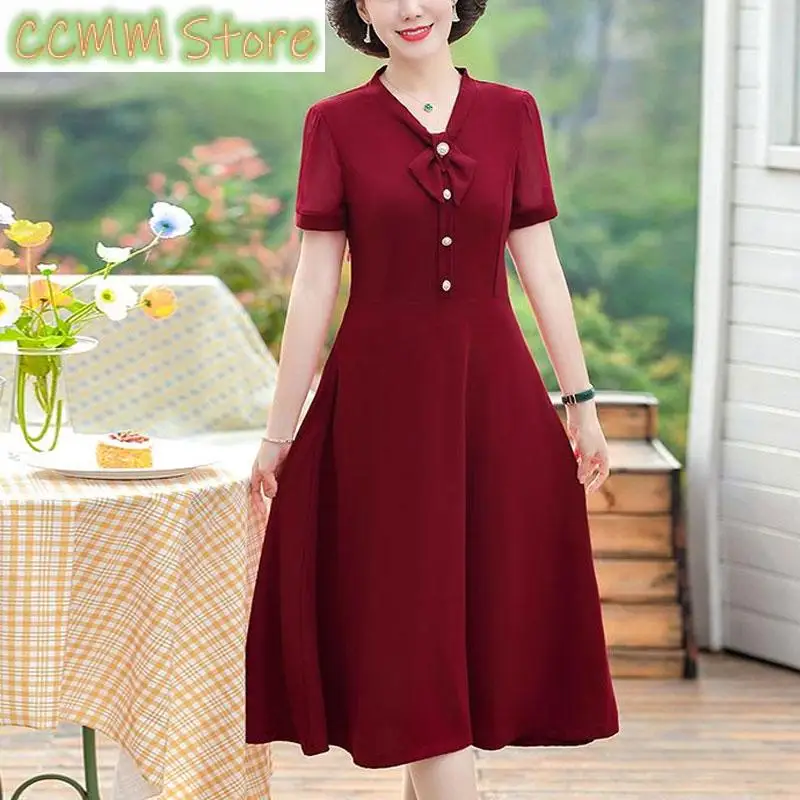Basic Commute V-Neck Bow Dresses Summer A-Line Waist Female Clothing Solid Color Stylish Button Korean Short Sleeve Midi Dress
Basic Commute V-Neck Bow Dresses Summer A-Line Waist Female Clothing Solid Color Stylish Button Korean Short Sleeve Midi Dress