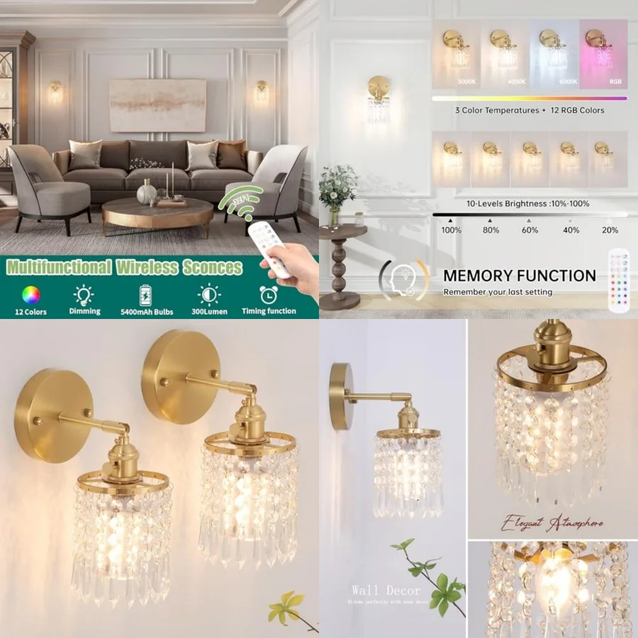 Set of 2 Crystal Battery Operated Wall Sconce, Rechargeable Battery Powered Wall Lamp with Remote Control, Modern Dimmable Wire
Set of 2 Crystal Battery Operated Wall Sconce, Rechargeable Battery Powered Wall Lamp with Remote Control, Modern Dimmable Wire