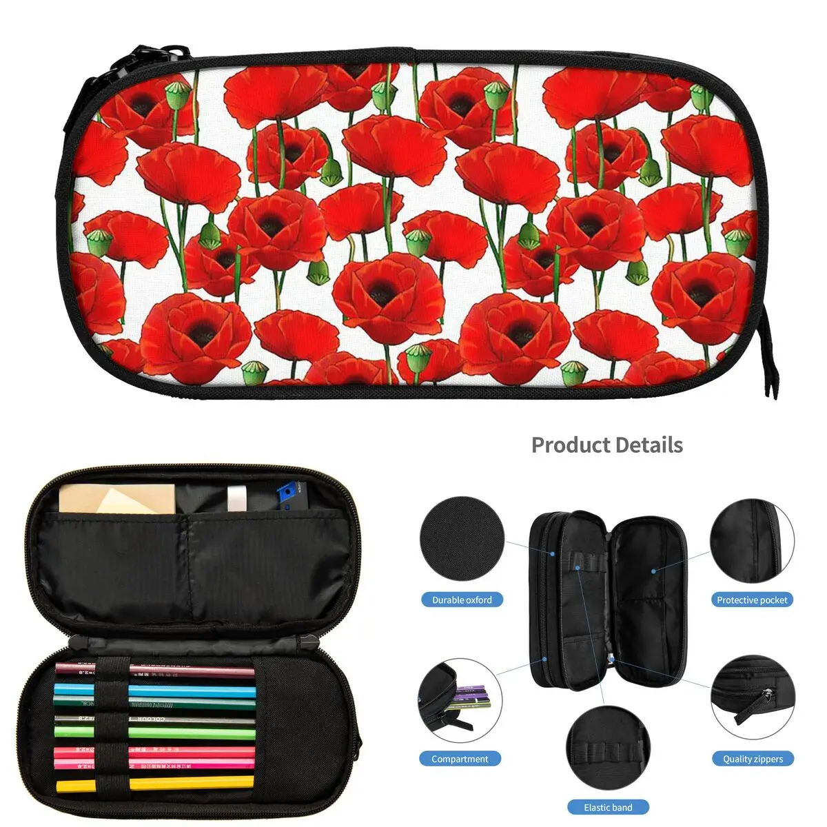 Poppy Pattern Pencil Cases for Students School Pen Box Pencil Bag Large Capacity Pencil Pouch Pen Holder
Poppy Pattern Pencil Cases for Students School Pen Box Pencil Bag Large Capacity Pencil Pouch Pen Holder