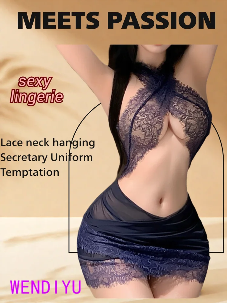Sexy lingerie women's fashion tight fitting neck hanging lace secretary bag hip skirt uniform temptation set erotic very hot 
Sexy lingerie women's fashion tight fitting neck hanging lace secretary bag hip skirt uniform temptation set erotic very hot