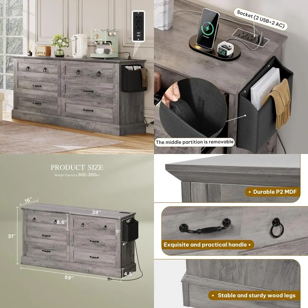 rustic 6-drawer wooden dresser, 59" vintage-style storage chest with textured finish
rustic 6-drawer wooden dresser, 59" vintage-style storage chest with textured finish