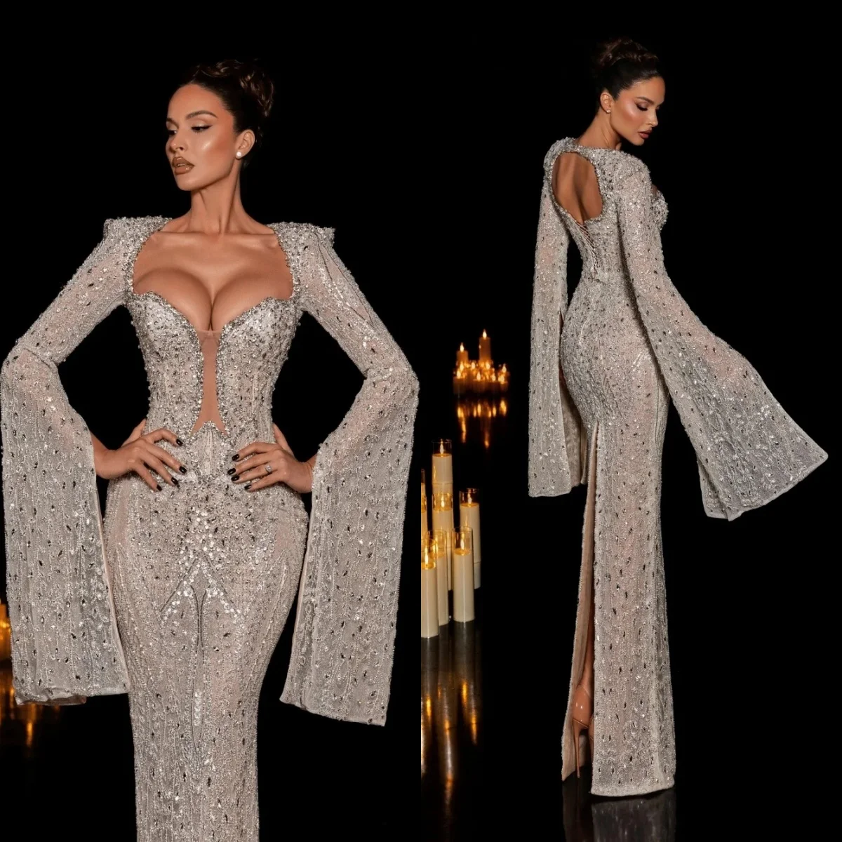 Gorgeous Crystal Wedding Dresses Sequins Mermaid Bridal Gowns Beading Backless Long Sleeve Slit Customized Vestidos De Novia
Gorgeous Crystal Wedding Dresses Sequins Mermaid Bridal Gowns Beading Backless Long Sleeve Slit Customized Vestidos De Novia