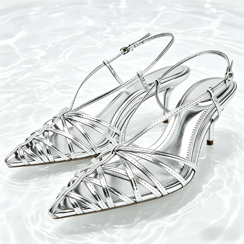 Silver Metallic Hollow Narrow Band Gladiator Sandals Women Sexy Pointed Toe Buckle Slingback Heels Luxury Brand Designer Shoes
Silver Metallic Hollow Narrow Band Gladiator Sandals Women Sexy Pointed Toe Buckle Slingback Heels Luxury Brand Designer Shoes