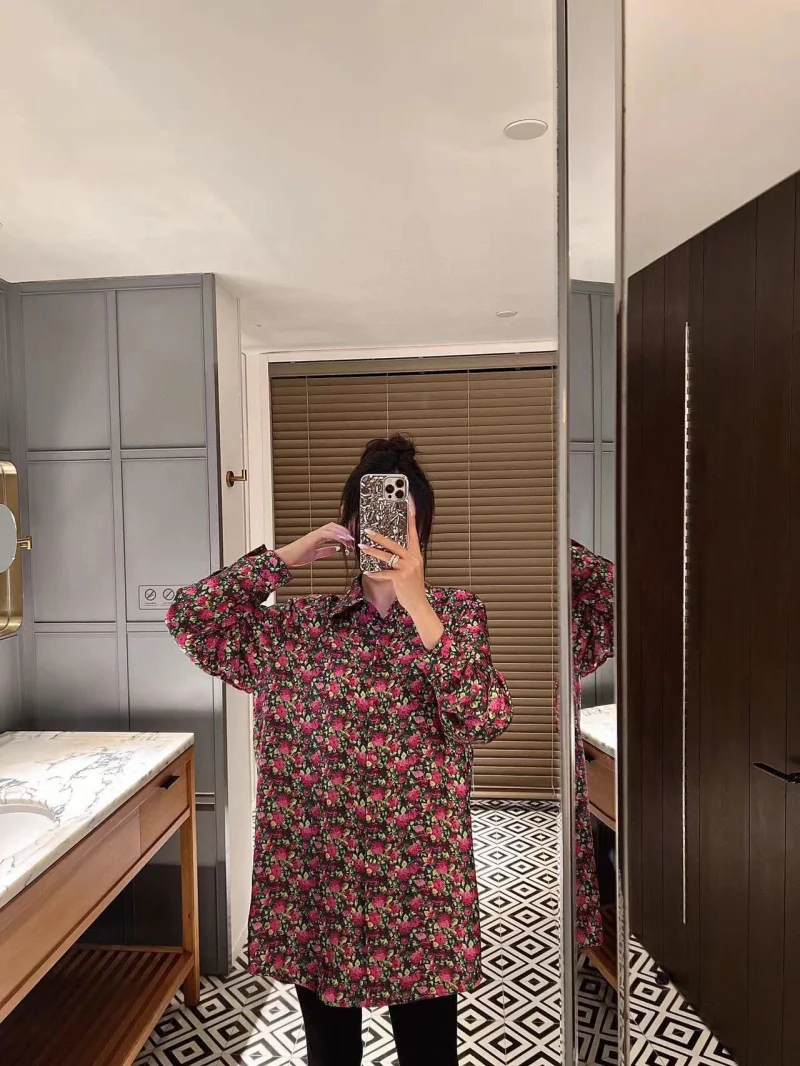 Rural style women's shirt fashionable loose casual sweet temperament rose printed silk shirt medium to long length
Rural style women's shirt fashionable loose casual sweet temperament rose printed silk shirt medium to long length