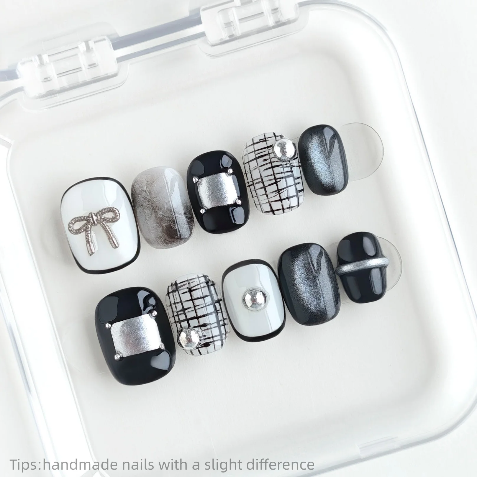 10pcs Handmade Black White Silver Decor Bow Press on Nails Square Short Full Cover Wearable Reusable Exquisite False Nails 2026
10pcs Handmade Black White Silver Decor Bow Press on Nails Square Short Full Cover Wearable Reusable Exquisite False Nails 2026