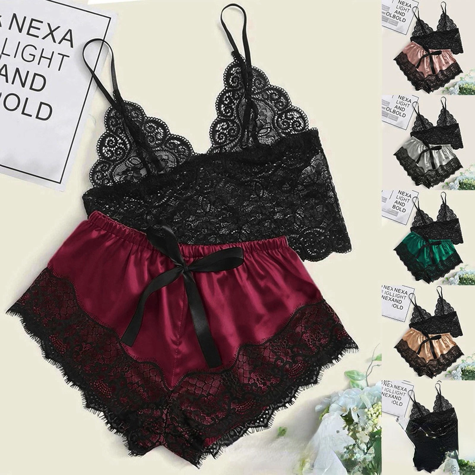 2 Pieces Lace Sleepwear Set for Women Sexy Pajamas Top Shorts Lingerie Underwear
2 Pieces Lace Sleepwear Set for Women Sexy Pajamas Top Shorts Lingerie Underwear