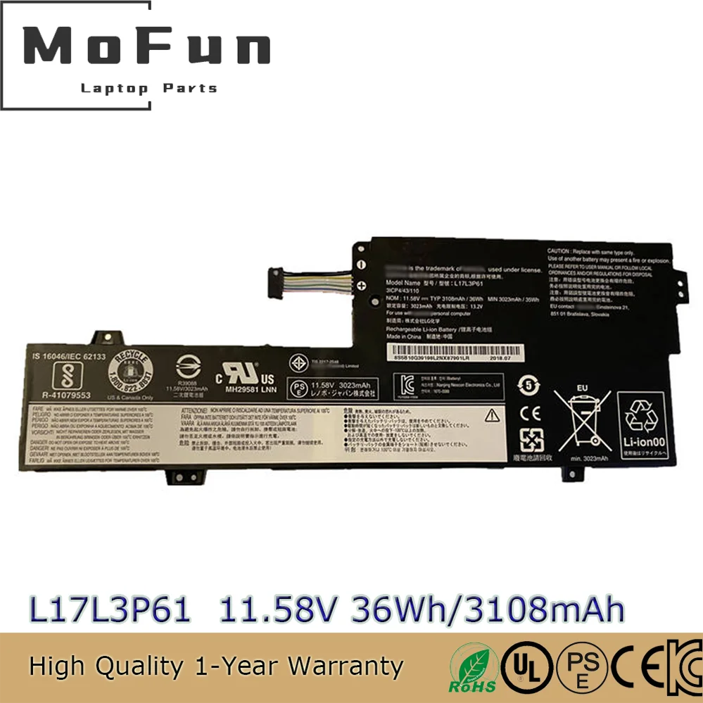 Original L17L3P61 11.58V 36Wh Laptop Battery for Lenovo Ideapad Yoga 720-12IKB 330-11IGM 320S-13IKB L17M3P61
Original L17L3P61 11.58V 36Wh Laptop Battery for Lenovo Ideapad Yoga 720-12IKB 330-11IGM 320S-13IKB L17M3P61