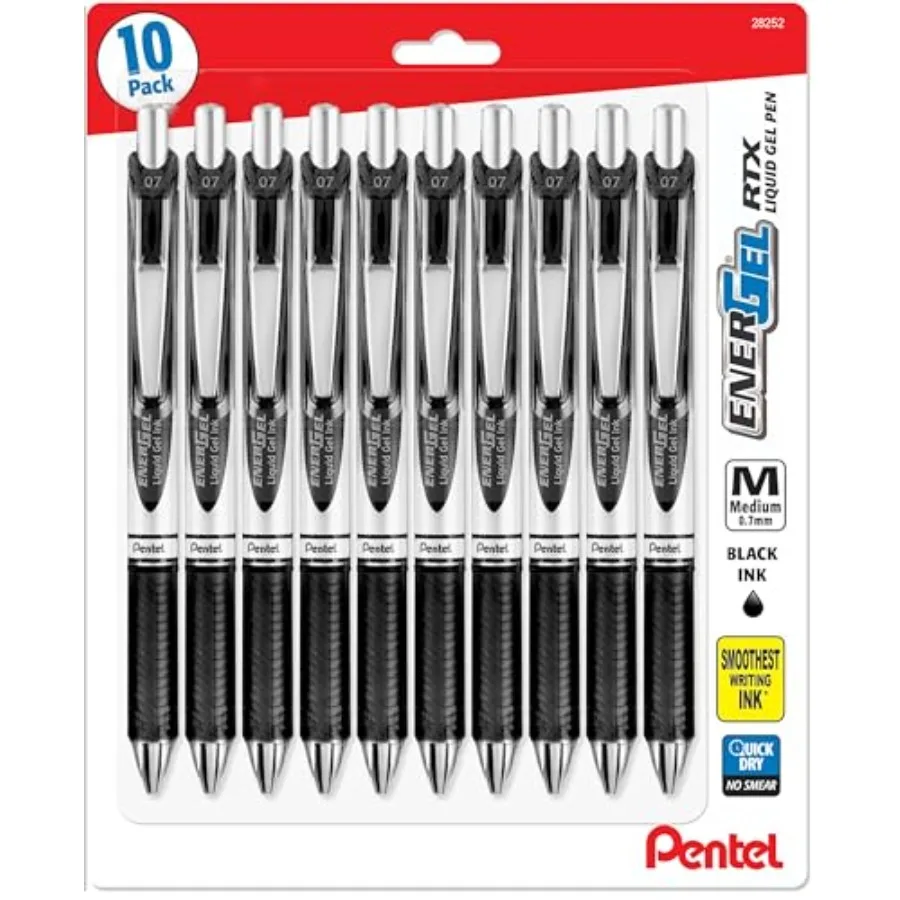 Energel 0.7 mm RTX Retractable Black Ink Pens - Medium Point, Metal Tip Pack of 10
Energel 0.7 mm RTX Retractable Black Ink Pens - Medium Point, Metal Tip Pack of 10