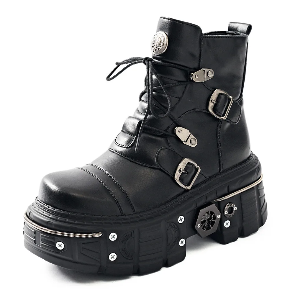 Fashion Women Punk Round Toe Ankle Boots for Woman's Lace-Up Thick Bottom Metal Decoration Botas Mujer Buckle Strap Party Shoes
Fashion Women Punk Round Toe Ankle Boots for Woman's Lace-Up Thick Bottom Metal Decoration Botas Mujer Buckle Strap Party Shoes