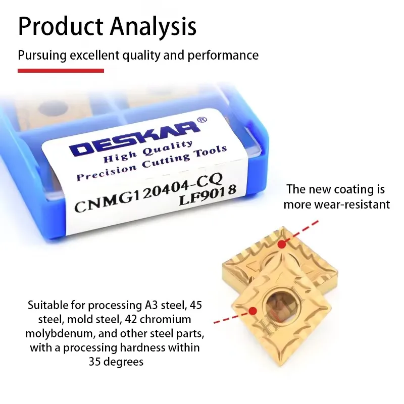 CNMG120404-TM LF9018 CNMG120408/12-CQ DESKAR Original Numerical Control Lathe Turning Insert Processing Steel Parts High-Quality
CNMG120404-TM LF9018 CNMG120408/12-CQ DESKAR Original Numerical Control Lathe Turning Insert Processing Steel Parts High-Quality