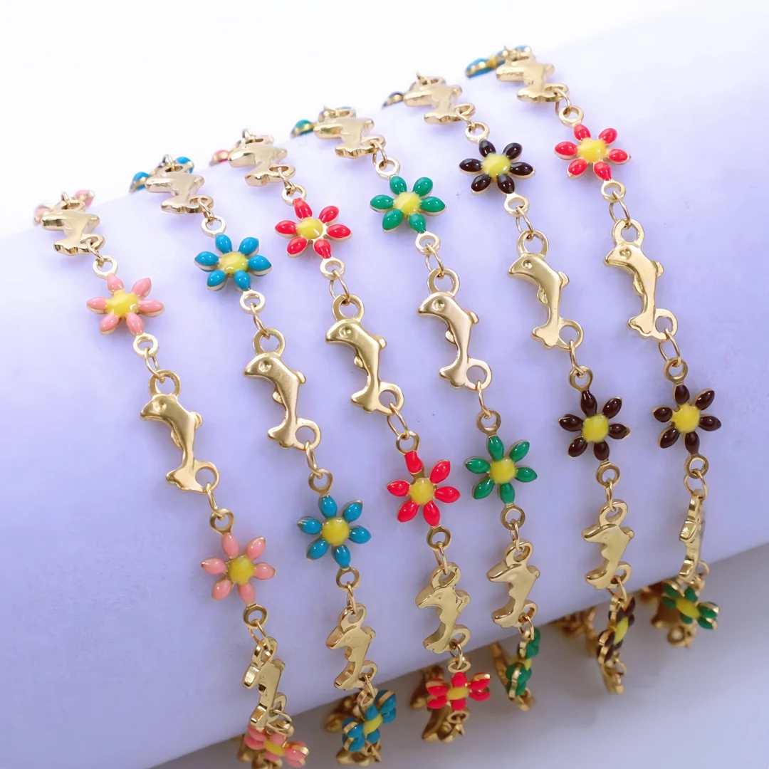 20Pcs Small Daisy Mix 18k Gold Plated Chrysanthemum+Dolphin Bracelet Colorful Drip Oil Flower Ins Style Personalized Jewelry
20Pcs Small Daisy Mix 18k Gold Plated Chrysanthemum+Dolphin Bracelet Colorful Drip Oil Flower Ins Style Personalized Jewelry