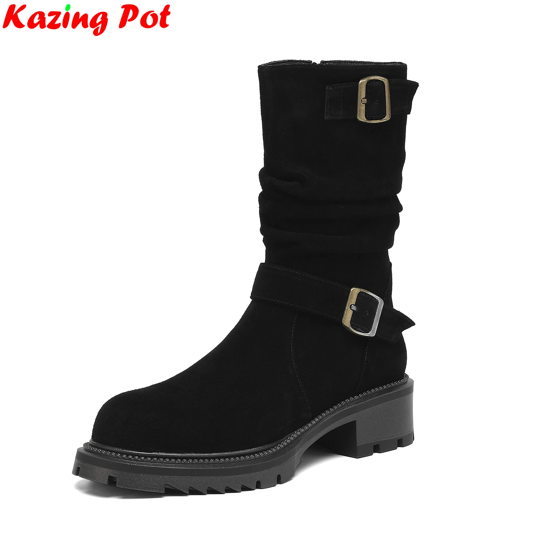 Cow Suede Belt Buckle Med Heels Western Boots Warm Winter Autumn Shoes Platform Pleated Retro Dating Dress Women Mid-calf Boots
Cow Suede Belt Buckle Med Heels Western Boots Warm Winter Autumn Shoes Platform Pleated Retro Dating Dress Women Mid-calf Boots