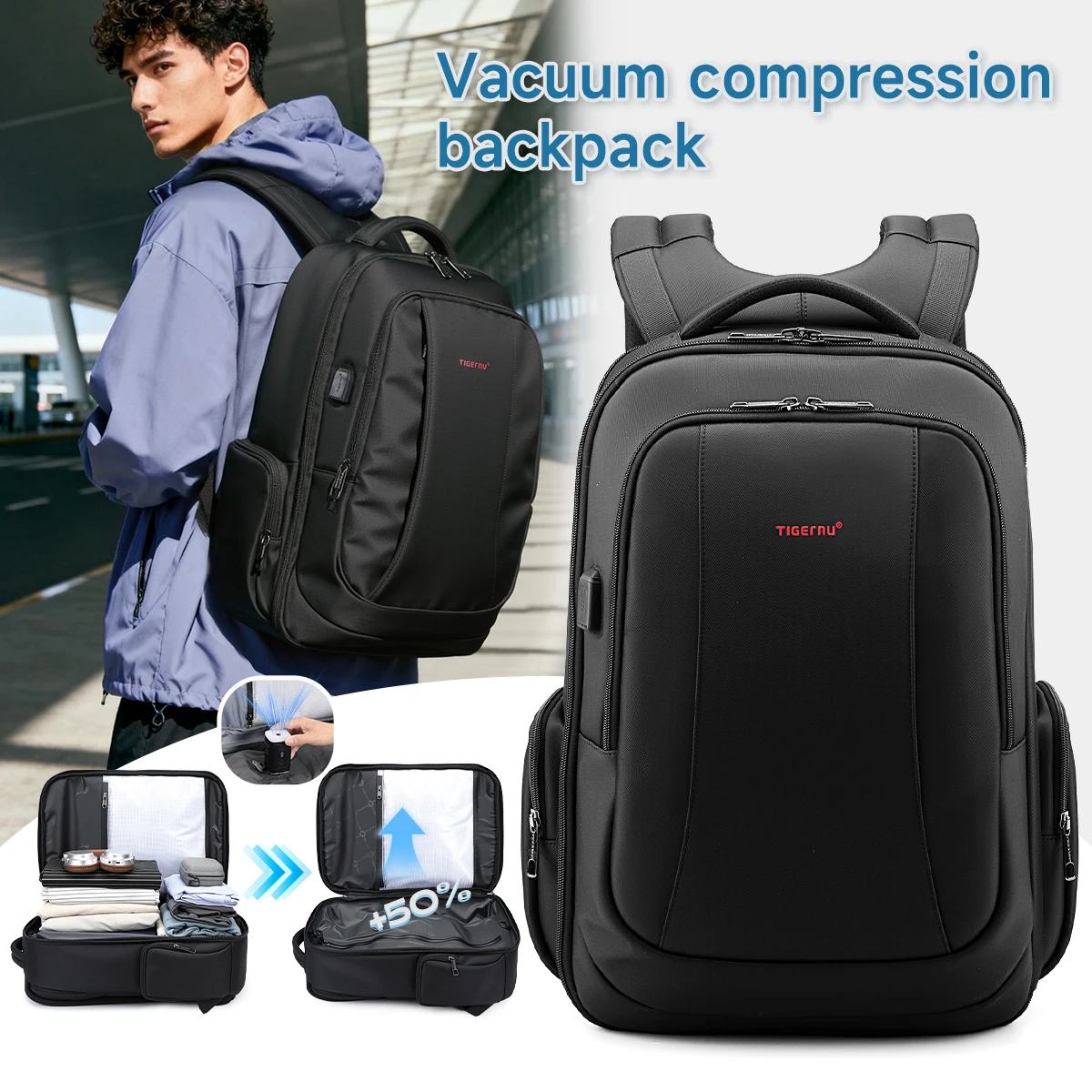 Tigernu Waterproof Nylon Backpack Vacuum Compression Airplane Cabin Travel Backpack For 17inch Laptop Men Knapsack
Tigernu Waterproof Nylon Backpack Vacuum Compression Airplane Cabin Travel Backpack For 17inch Laptop Men Knapsack