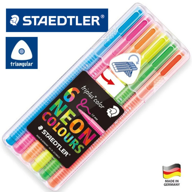 6 цветов, неоновый держатель для ручки STAEDTLER маркер, фломастер Triplus, хайлайтер 1 мм, акварельная ручка, канцелярские принадлежности
6 цветов, неоновый держатель для ручки STAEDTLER маркер, фломастер Triplus, хайлайтер 1 мм, акварельная ручка, канцелярские принадлежности