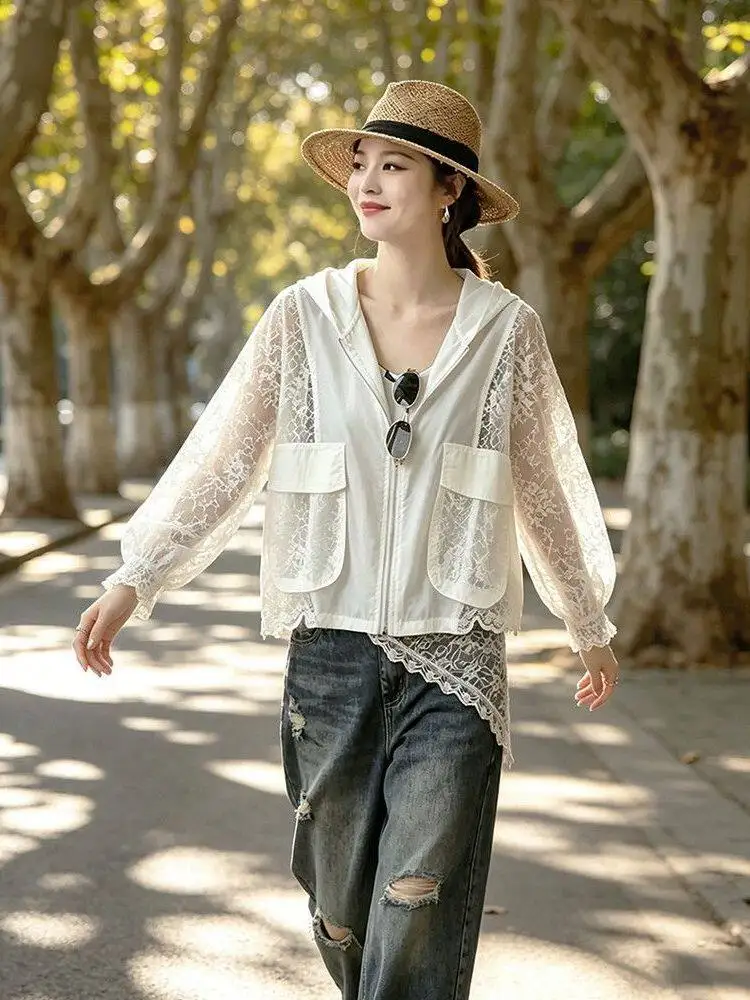 Lightweight Lace Splice Women's Summer Fashionable Sun Protection Clothing Thin Polyester Fiber Short Outerwear Zipper
Lightweight Lace Splice Women's Summer Fashionable Sun Protection Clothing Thin Polyester Fiber Short Outerwear Zipper