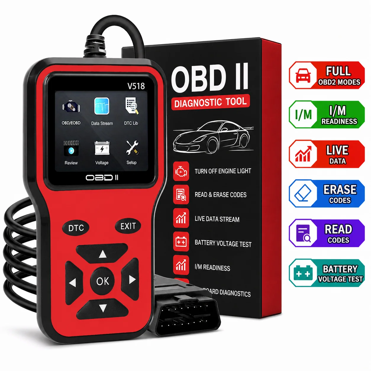 V518 Universal Car OBD2 Code Reader Vehicle Engine Trouble Diagnostic Scanner Auto Fault Checking Repair Tool
V518 Universal Car OBD2 Code Reader Vehicle Engine Trouble Diagnostic Scanner Auto Fault Checking Repair Tool