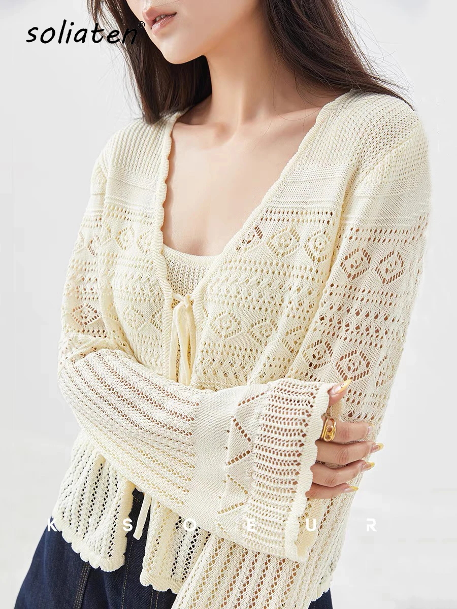 Korean Two Piece Set Lace Up Cardigan With Cami Women's Sexy Slim Y2K Crop Long Sleeve Knit Tops Hollow Out Outfit C-170
Korean Two Piece Set Lace Up Cardigan With Cami Women's Sexy Slim Y2K Crop Long Sleeve Knit Tops Hollow Out Outfit C-170