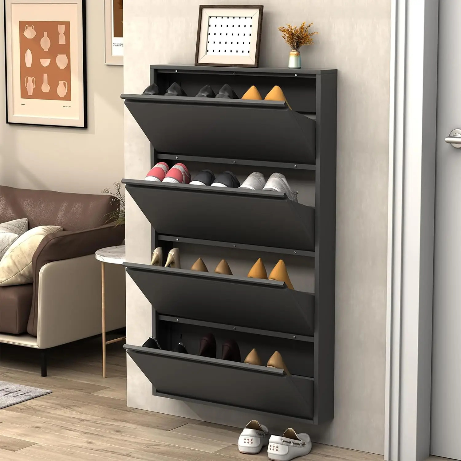 4 Flip Drawers Shoe Cabinet For Entryway,Narrow Shoe Storage Cabinet Wall Mounted Metal Shoe Organize R,Freestanding Shoe Ra
4 Flip Drawers Shoe Cabinet For Entryway,Narrow Shoe Storage Cabinet Wall Mounted Metal Shoe Organize R,Freestanding Shoe Ra