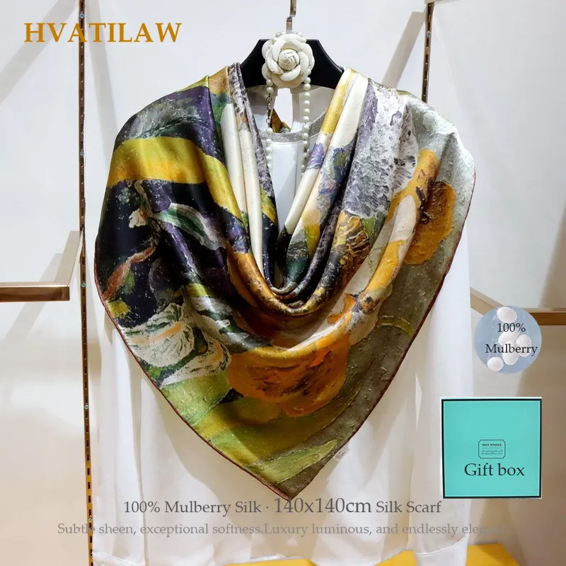 100% Real Silk Scarf 140x140cm Big Square Shawl Luxury Vintage Print Silk Wrap Pashmina Poncho Women Designer Bandana Gift Box
100% Real Silk Scarf 140x140cm Big Square Shawl Luxury Vintage Print Silk Wrap Pashmina Poncho Women Designer Bandana Gift Box
