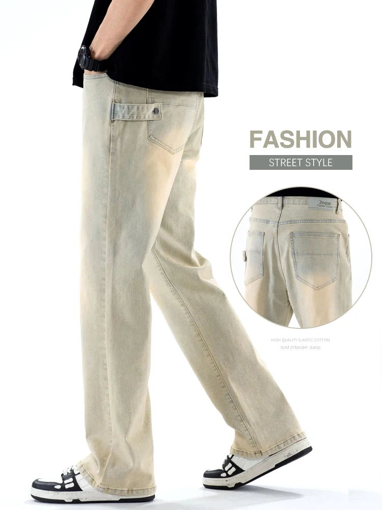 Streetwear Men's Jeans Retro Washed Fashion Loose Straight Denim Step Pants High Quality Trendy Autumn Micro Flared Trousers
Streetwear Men's Jeans Retro Washed Fashion Loose Straight Denim Step Pants High Quality Trendy Autumn Micro Flared Trousers