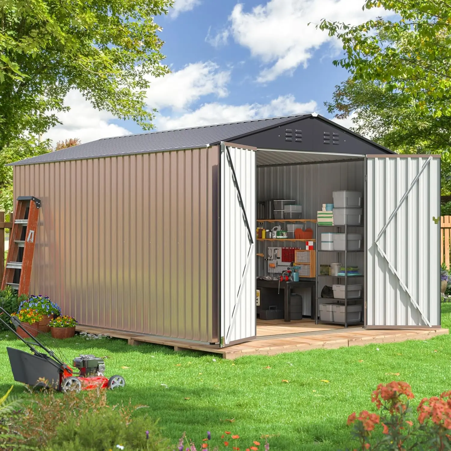 8x12 FT Outdoor Steel Storage Shed with Updated Frame Structure and Lockable Doors, Backyard, and Patio Utility and Tool Storage
8x12 FT Outdoor Steel Storage Shed with Updated Frame Structure and Lockable Doors, Backyard, and Patio Utility and Tool Storage