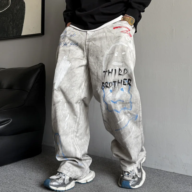 American casual hooligan handsome graffiti painted retro distressed jeans men's straight leg loose high street wide leg pants
American casual hooligan handsome graffiti painted retro distressed jeans men's straight leg loose high street wide leg pants