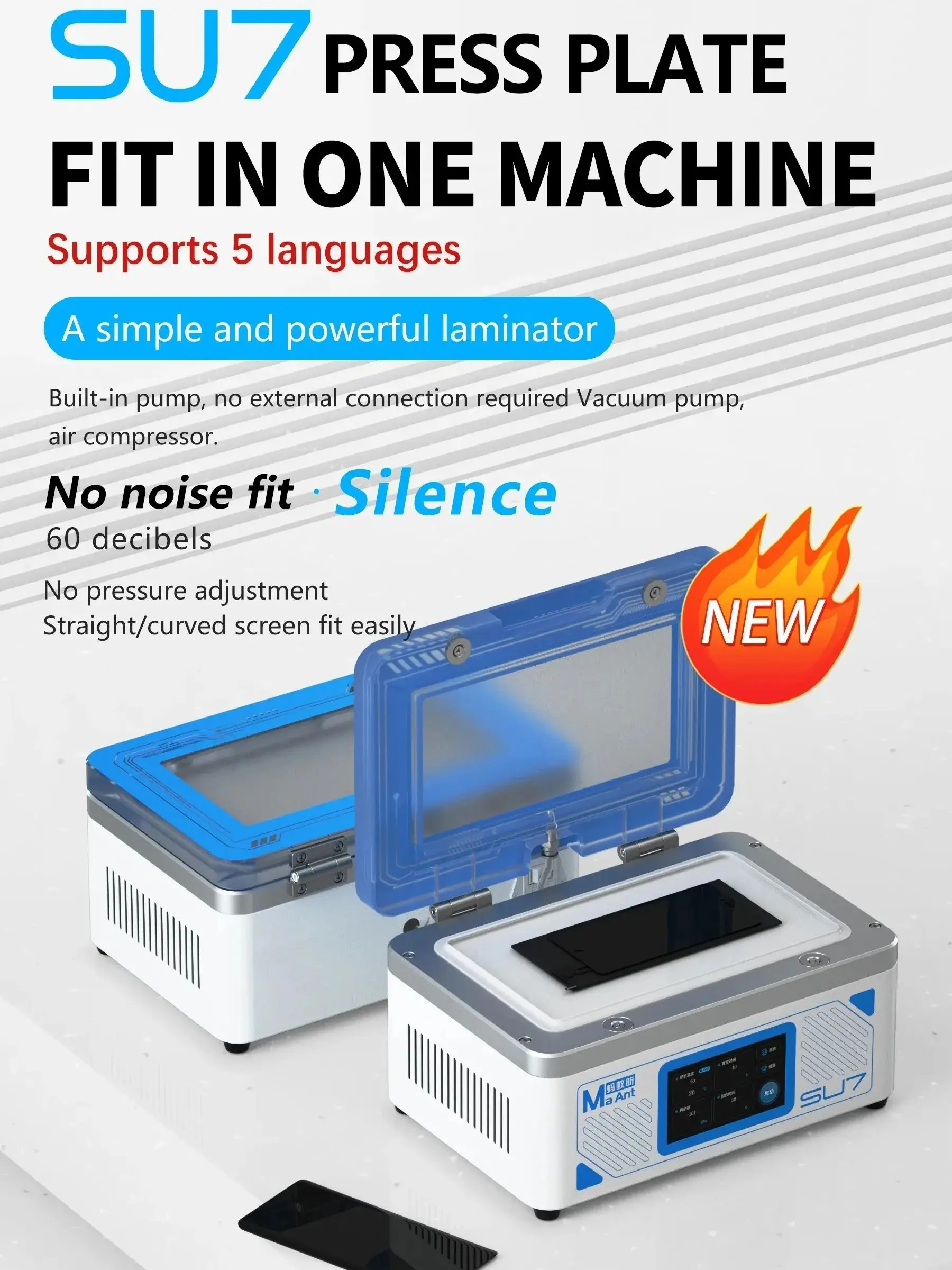 MAANT SU7 Mobile phone maintenance curved screen pressing machine flat LCD screen vacuum laminating machine defoaming integrate
MAANT SU7 Mobile phone maintenance curved screen pressing machine flat LCD screen vacuum laminating machine defoaming integrate