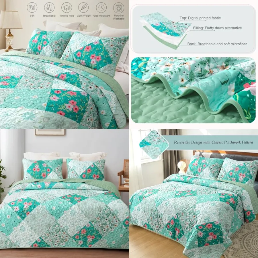 Patchwork Quilts Queen Size, Extra Soft Boho Floral Bedspreads for Bed Reversible Lightweight Full Queen Quilt Bedding Set Printed Coverlets with 2 Pillow Shams for All Seasons, Green
Patchwork Quilts Queen Size, Extra Soft Boho Floral Bedspreads for Bed Reversible Lightweight Full Queen Quilt Bedding Set Printed Coverlets with 2 Pillow Shams for All Seasons, Green