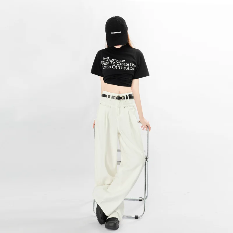 Popular New Women's Fashion High Waisted Front Pocket Pleated White Denim Pants with Loose and Wide Leg Floor Length Design
Popular New Women's Fashion High Waisted Front Pocket Pleated White Denim Pants with Loose and Wide Leg Floor Length Design