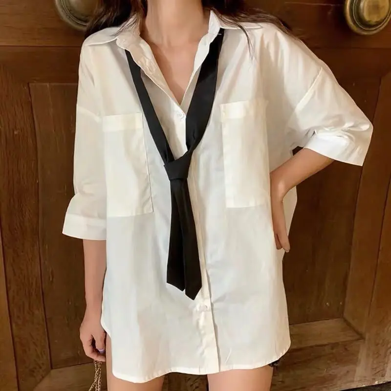 Spring Minimalist Long Sleeve Button Up Shirt Women Korean Style Solid Tie Oversize Shirts Blouse Loose Clothes Tops 5754
Spring Minimalist Long Sleeve Button Up Shirt Women Korean Style Solid Tie Oversize Shirts Blouse Loose Clothes Tops 5754