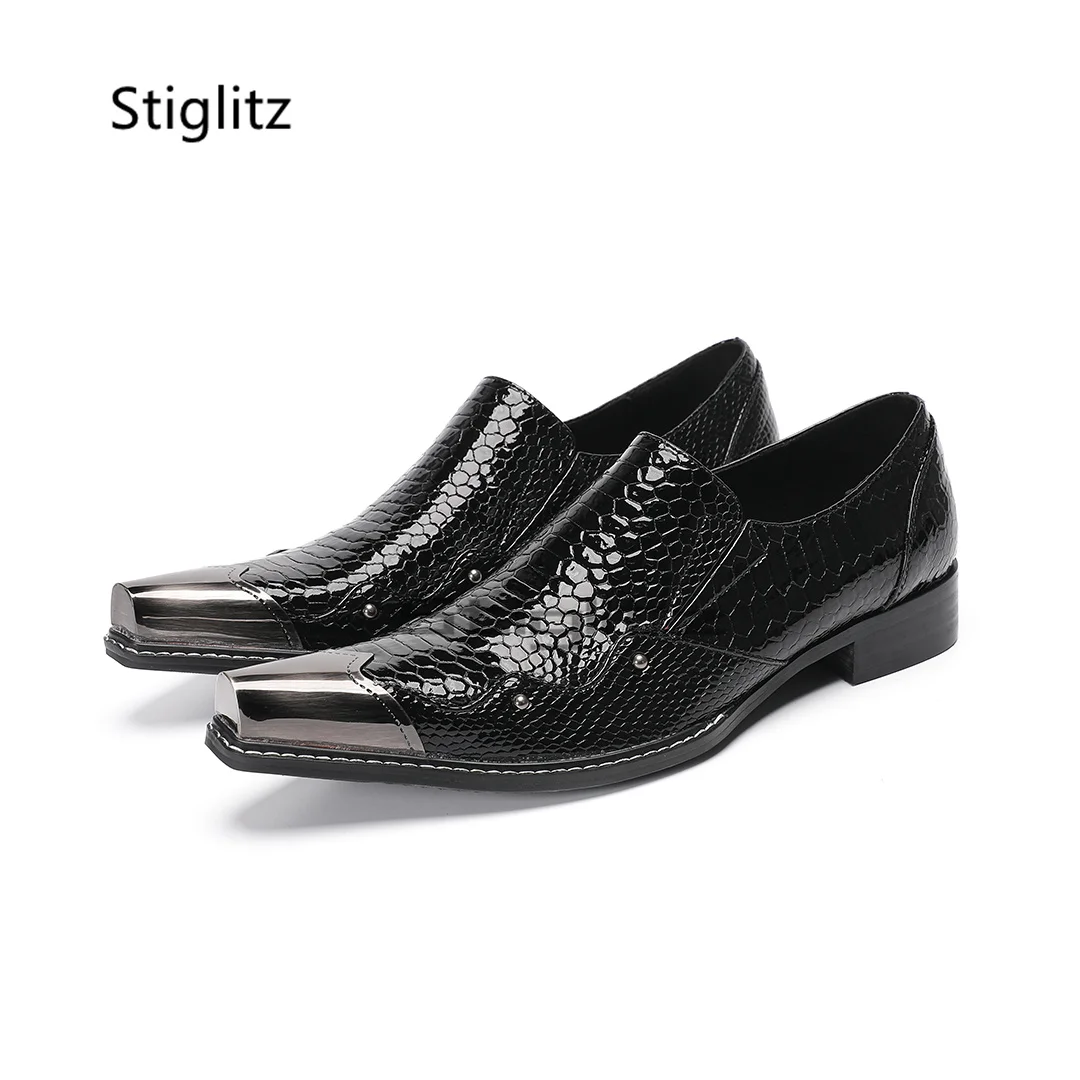 Totem Rivets Alligator Leather Men's Shoes Metal Pointed Toe Black Genuine Leather Slip On Business Formal Wedding Party Shoes
Totem Rivets Alligator Leather Men's Shoes Metal Pointed Toe Black Genuine Leather Slip On Business Formal Wedding Party Shoes