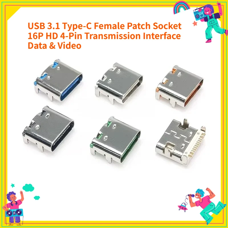 10PCS USB 3.1 Type-C Female Patch Socket 16P HD 4-Pin Transmission Interface Data & Video Transfer High-Speed Cable Connector
10PCS USB 3.1 Type-C Female Patch Socket 16P HD 4-Pin Transmission Interface Data & Video Transfer High-Speed Cable Connector