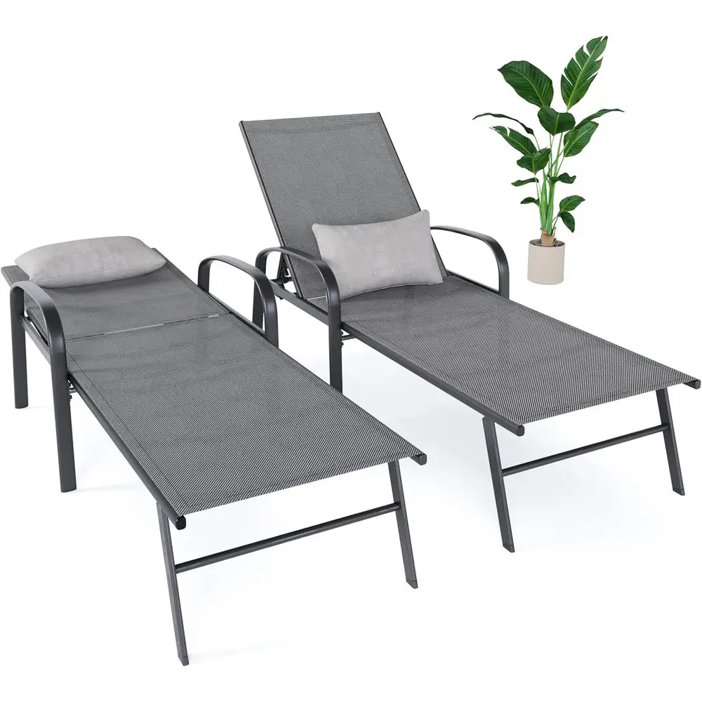 Pair of Adjustable Outdoor Pool Lounge Chairs with Lumbar Support for Tanning or Relaxing in Yard
Pair of Adjustable Outdoor Pool Lounge Chairs with Lumbar Support for Tanning or Relaxing in Yard